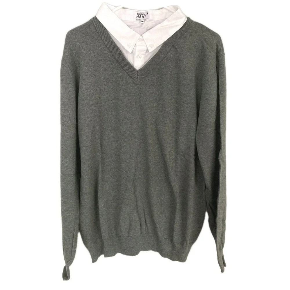 Vtg Flying Point Apparel Sweater Men XL Vneck Cotton 1 Piece Shirt Collar NEW